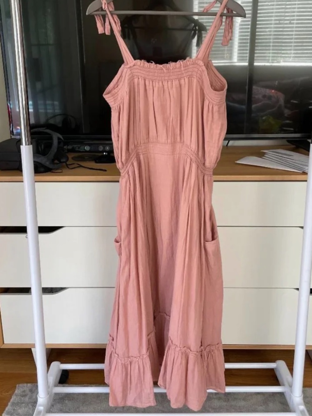 LOUP CHARMANT 100% Soft Organic Cotton Dusty Pink A-Line Midi Dress Medium VGUC